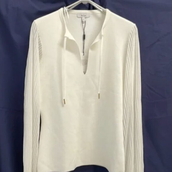 NEW REISS Sloane tie neck sheer sleeve knit top - Picture 2 of 9